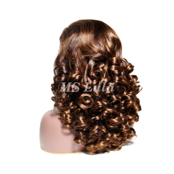 #4/30 Double Drawn Bouncy Curl 13x4 Transparent Lace Full Frontal 300% Density Wig - Image 5